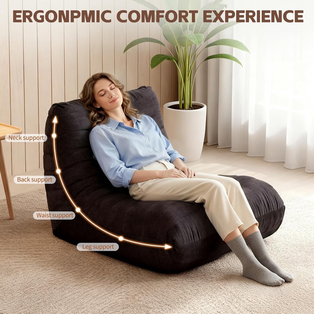 Togo-stijl Memory Foam Zitzak Loungestoel – Giant Comfort Floor Sofa 30 x 85 x 72 cm voor