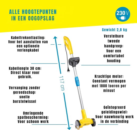 KAD® Elektrische Onkruidborstel - Onkruidverwijderaar inclusief 2 Borstels - Telescopisch Verstelbaar 118cm - Geel van Kad — afbeelding 2