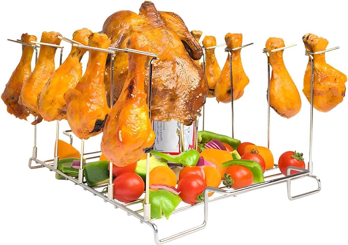 Kip Houder - Grill Accessoire - Barbecue Kip - 10 Sleuven - 4-in-1 - Zilverkleurig