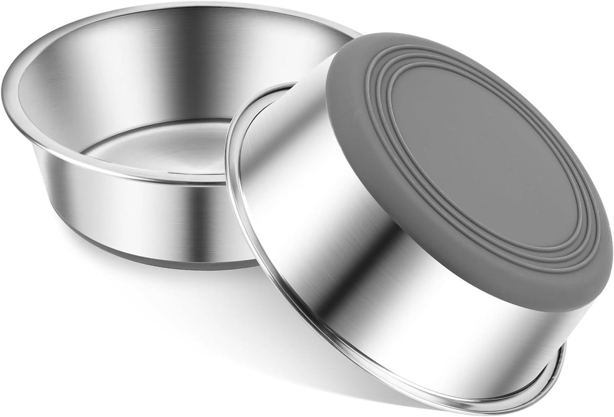 Set van 2 RVS Hondenkommen voor Voedsel en Water | Antislip Siliconen Basis | Geschikt voor Kleine, Middelgrote en Grote Honden en Katten (2700ml)