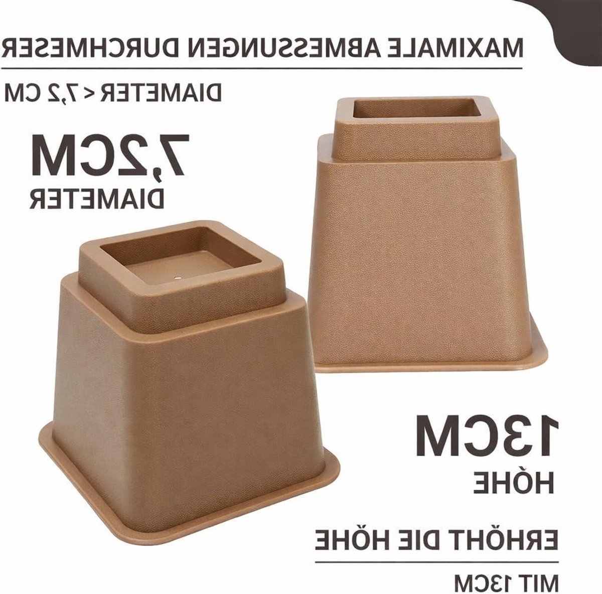 Meubelverhogers Set - Stoel en Bedklossen - Extra Hoogte Creëren - Stevig ABS-kunststof - Verhoogt 13 cm - Bruin