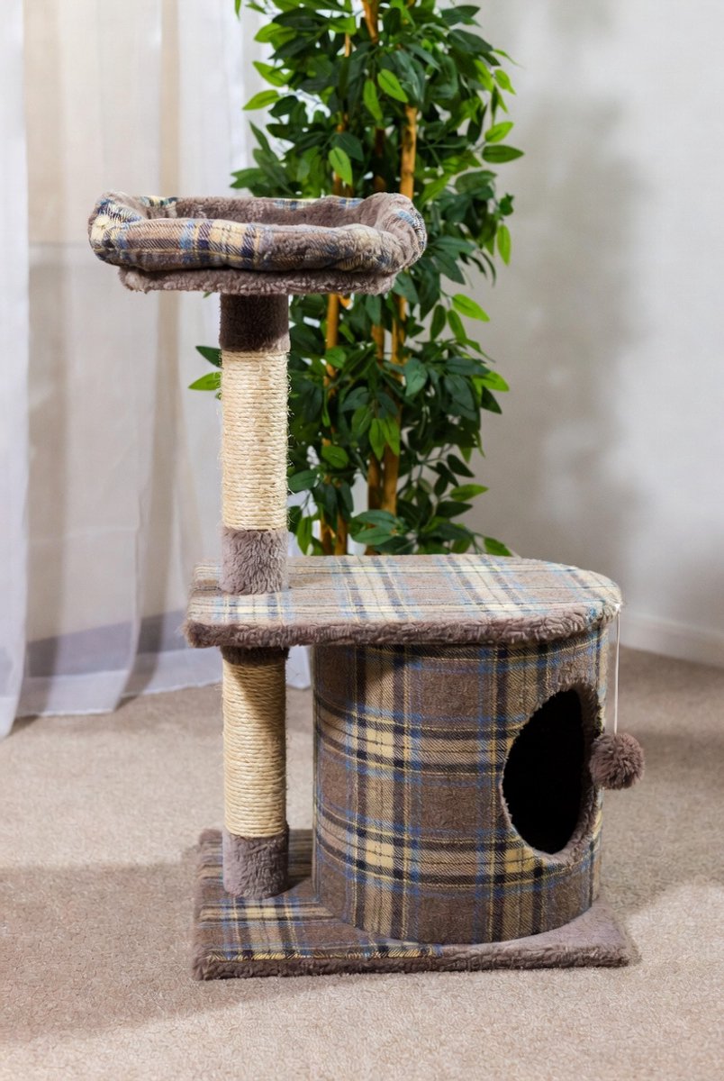 Luxe Kattenboom met Kattenhuis, Krabpaal & Speelplatform – Stabil Kattenklimrek van Sisal met Rustbed en Springplatform – 40x60x65,5 cm – Ganeey