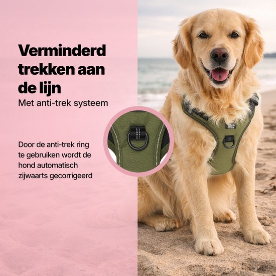 Harnais pour chien - Harnais anti- Trek - Harnais pour chien - Y Harness Dog - Réfléchissant - Vert - Taille L