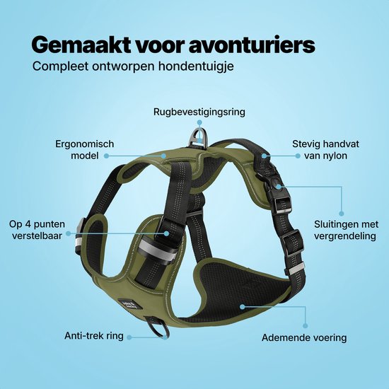 Harnais pour chien - Harnais anti- Trek - Harnais pour chien - Y Harness Dog - Réfléchissant - Vert - Taille L