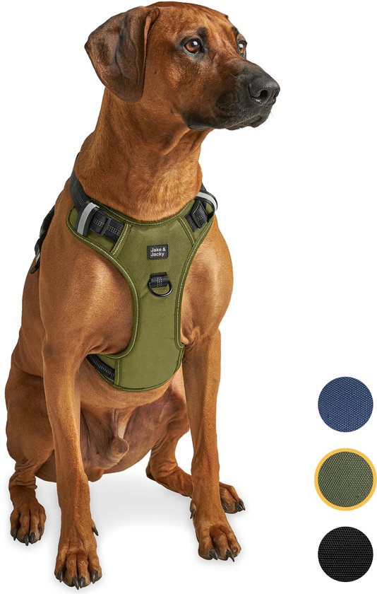 Jake and Jacky hondentuig – anti-trek – reflecterend – groen – L