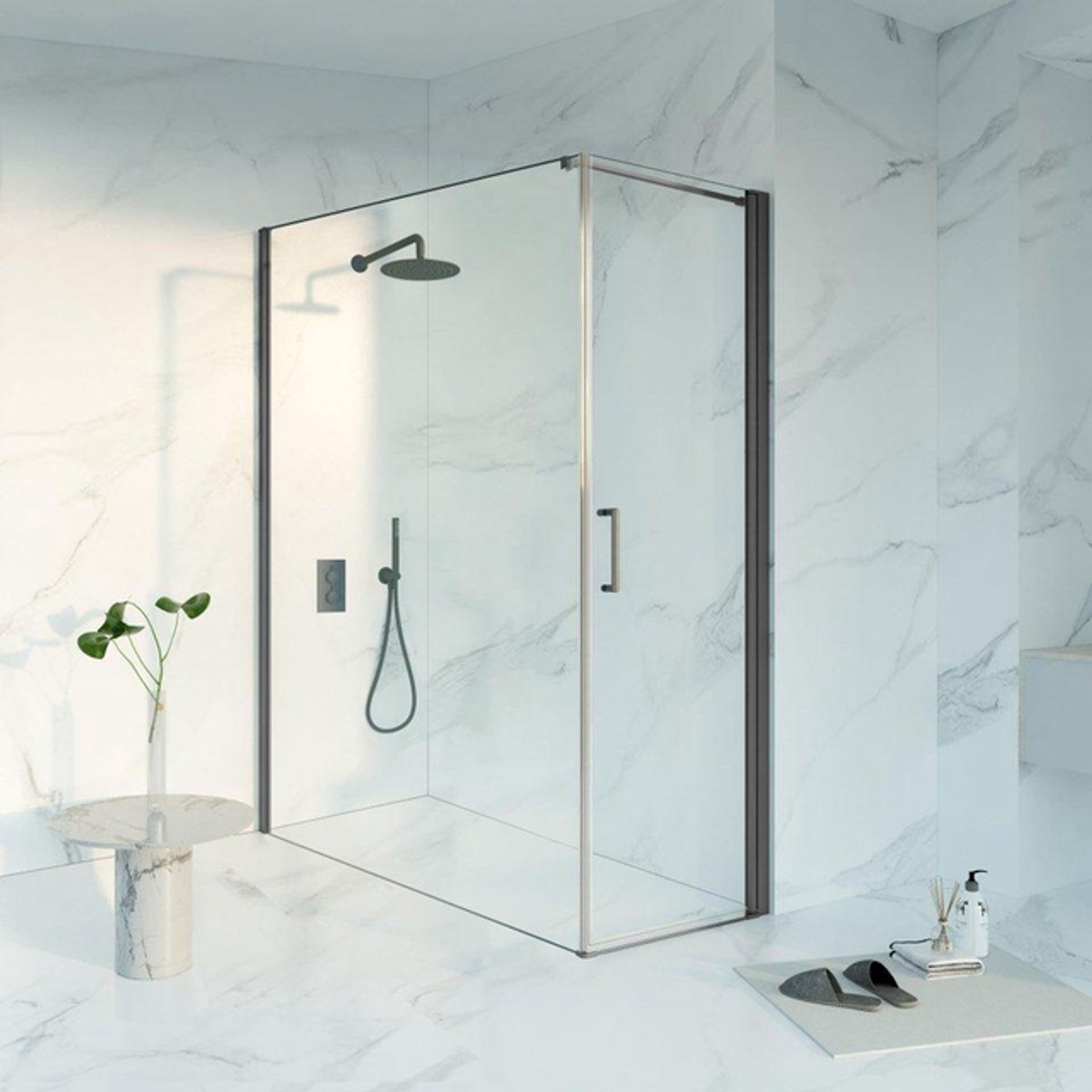 FugaFlow Eccelente Vetro Douchecabine - 60x180x200 - Profiel veiligheidsglas - anti kalk - geborsteld gunmetal PVD
