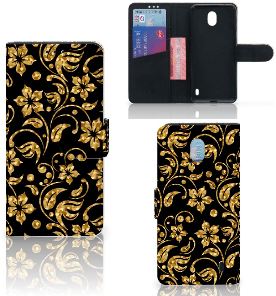 Nokia 1 Plus Hoesje Gouden Bloemen