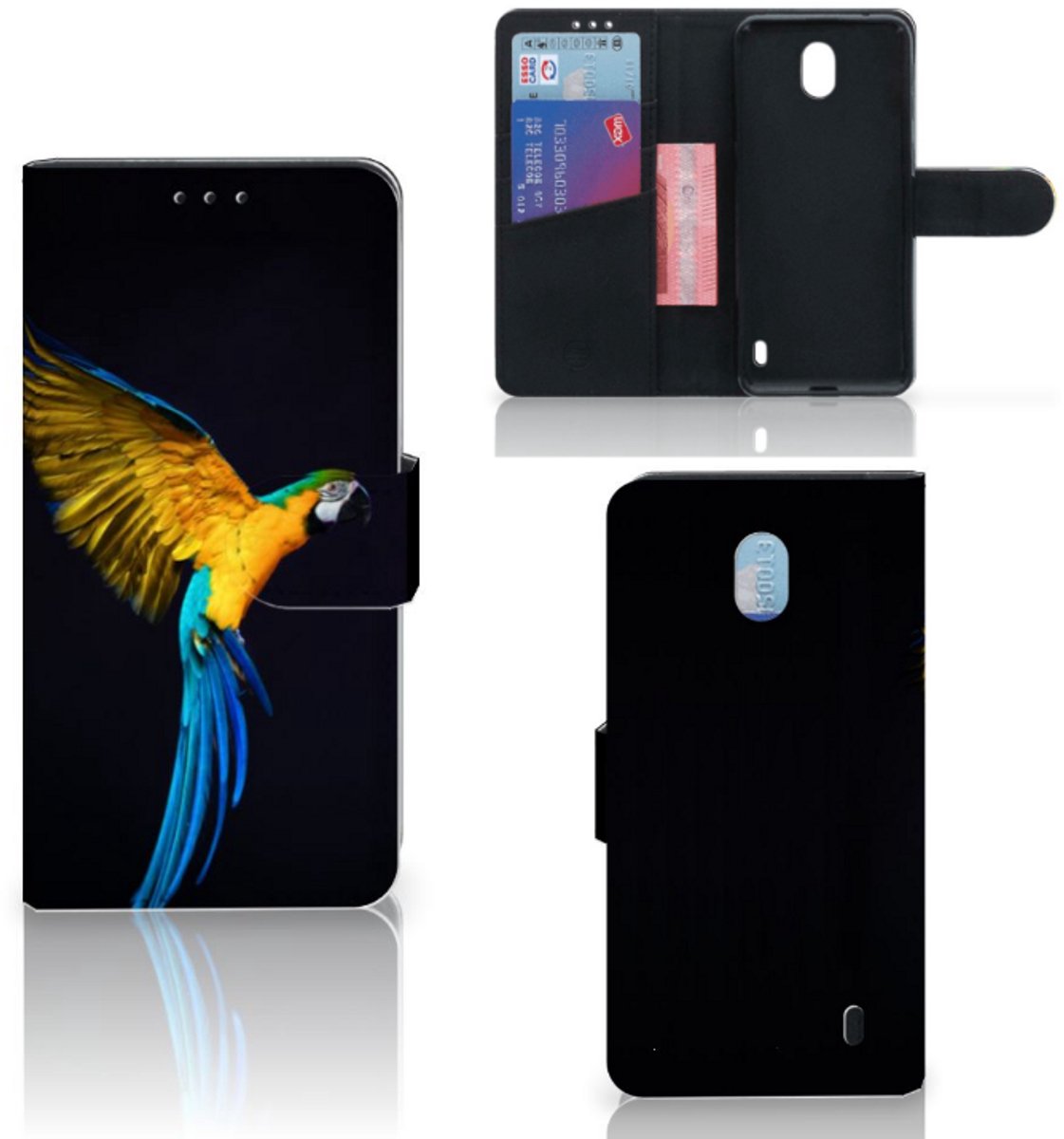 Nokia 1 Plus Telefoonhoesje met Pasjes Papegaai