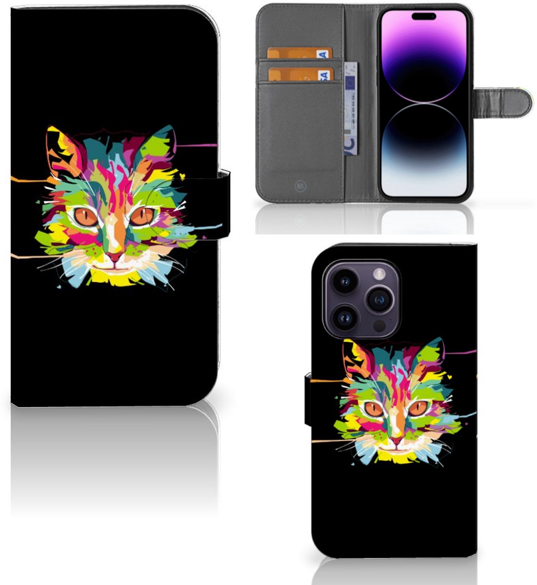 Book Case voor iPhone 15 Pro Max Leuk Hoesje Cat Color