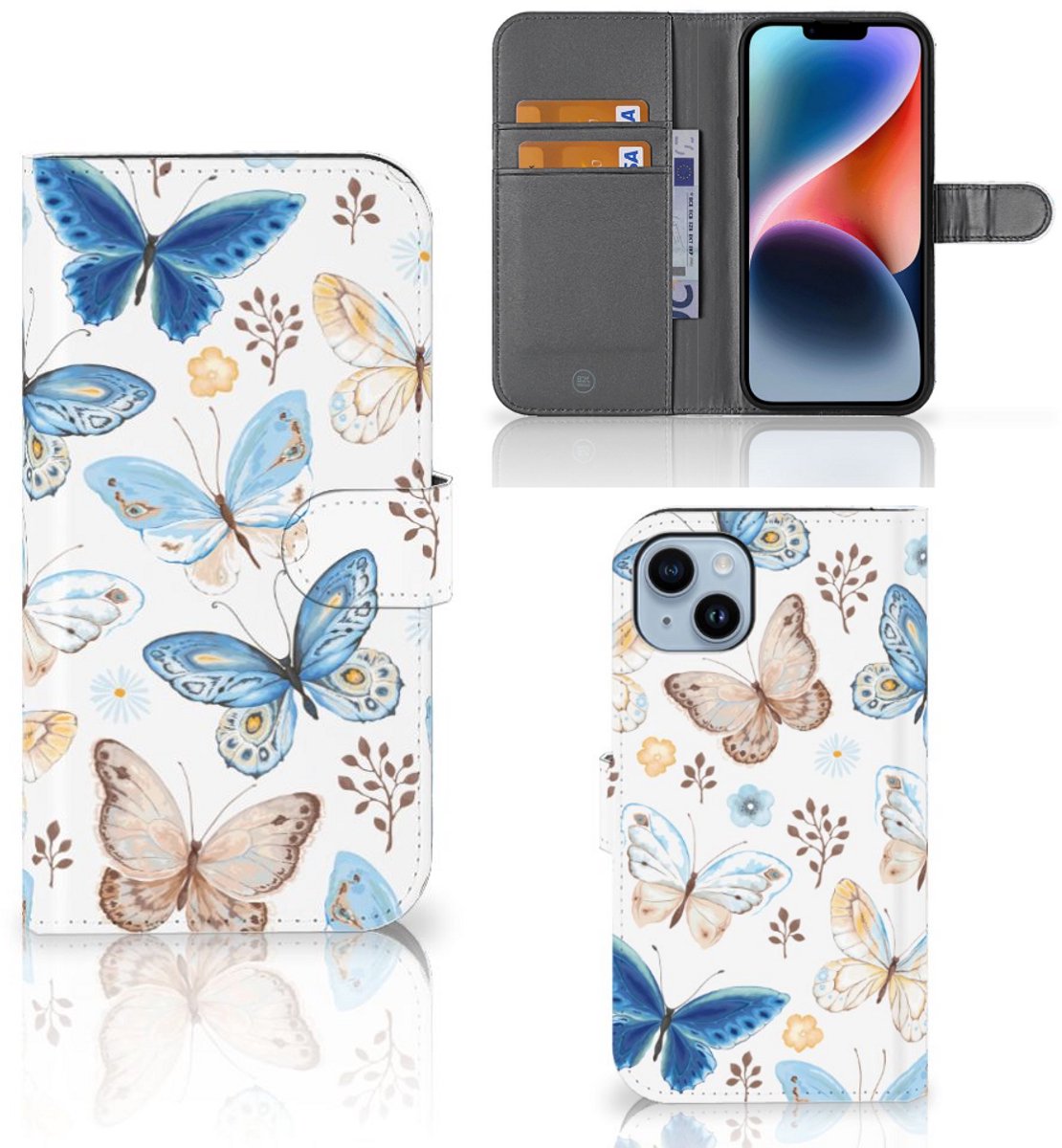 Boekhoesje voor Telefoonhoesje met Pasjes voor iPhone 15 Plus Vlinder