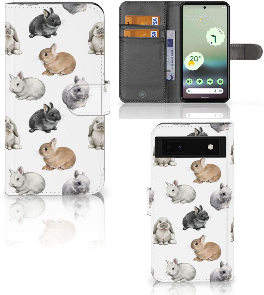 Telefoonhoesje met Pasjes voor Google Pixel 6A Konijntjes