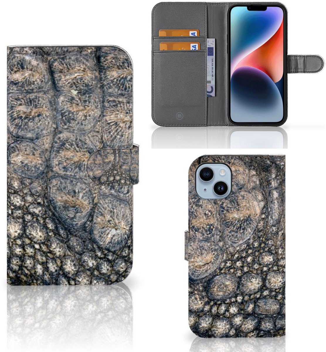 iPhone 15 Plus Telefoonhoesje met Pasjes Krokodillenprint