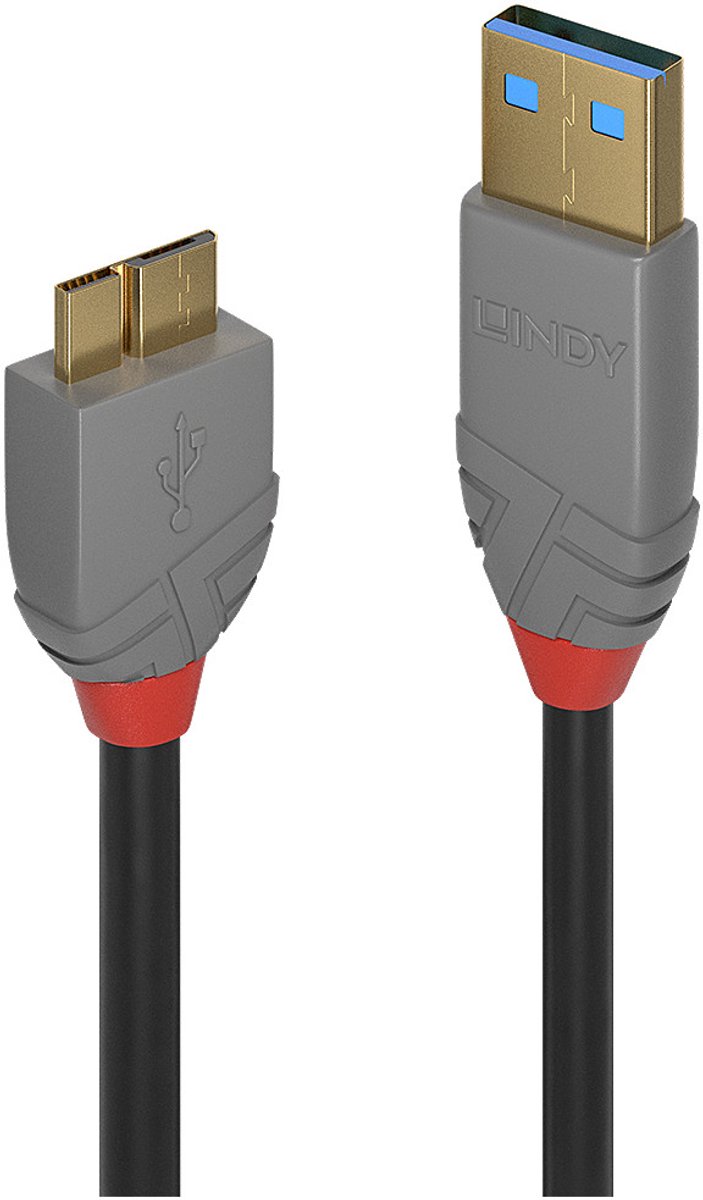 LINDY 36768 USB-kabel USB 3.2 Gen1 USB-A stekker, USB-micro-B 3.0 stekker 3.00 m Zwart