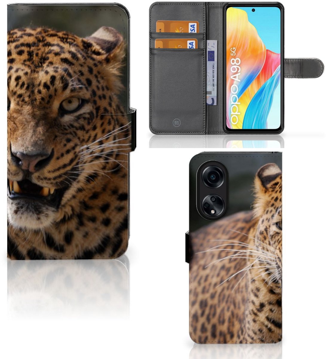 OPPO A98 5G Telefoonhoesje met Pasjes Luipaard