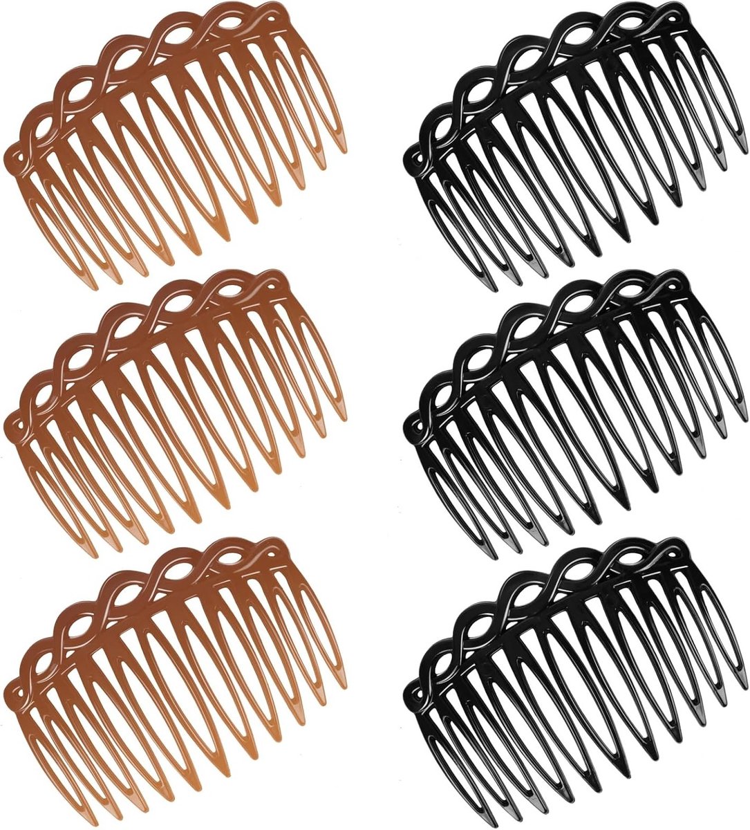 Zijcombs voor Haar - Set van 6 Plastic Kammetjes voor Haarstyling en Partitioneren - Zwart/Donkersbruin Haaraccessoires