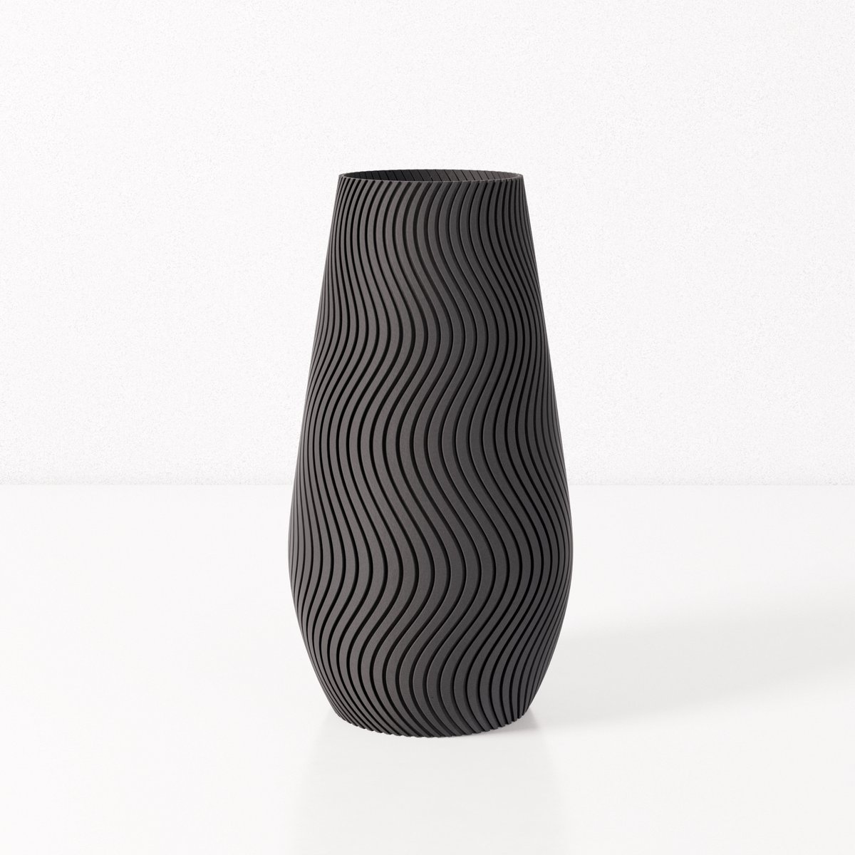 Fleuriek vaas SOFIA - Zwart H40 cm - Smalle designvaas voor tafel of dressoir - Golvend patroon