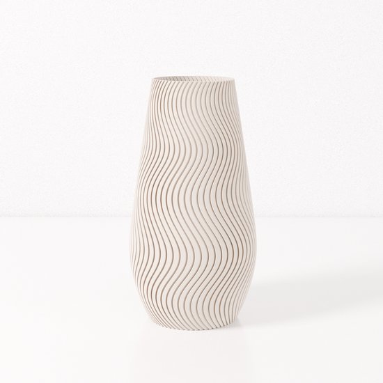 Fleuriek vaas SOFIA - Beige H50 cm - Grote smalle designvaas / vloervaas - Luxe blikvanger met golvend patroon