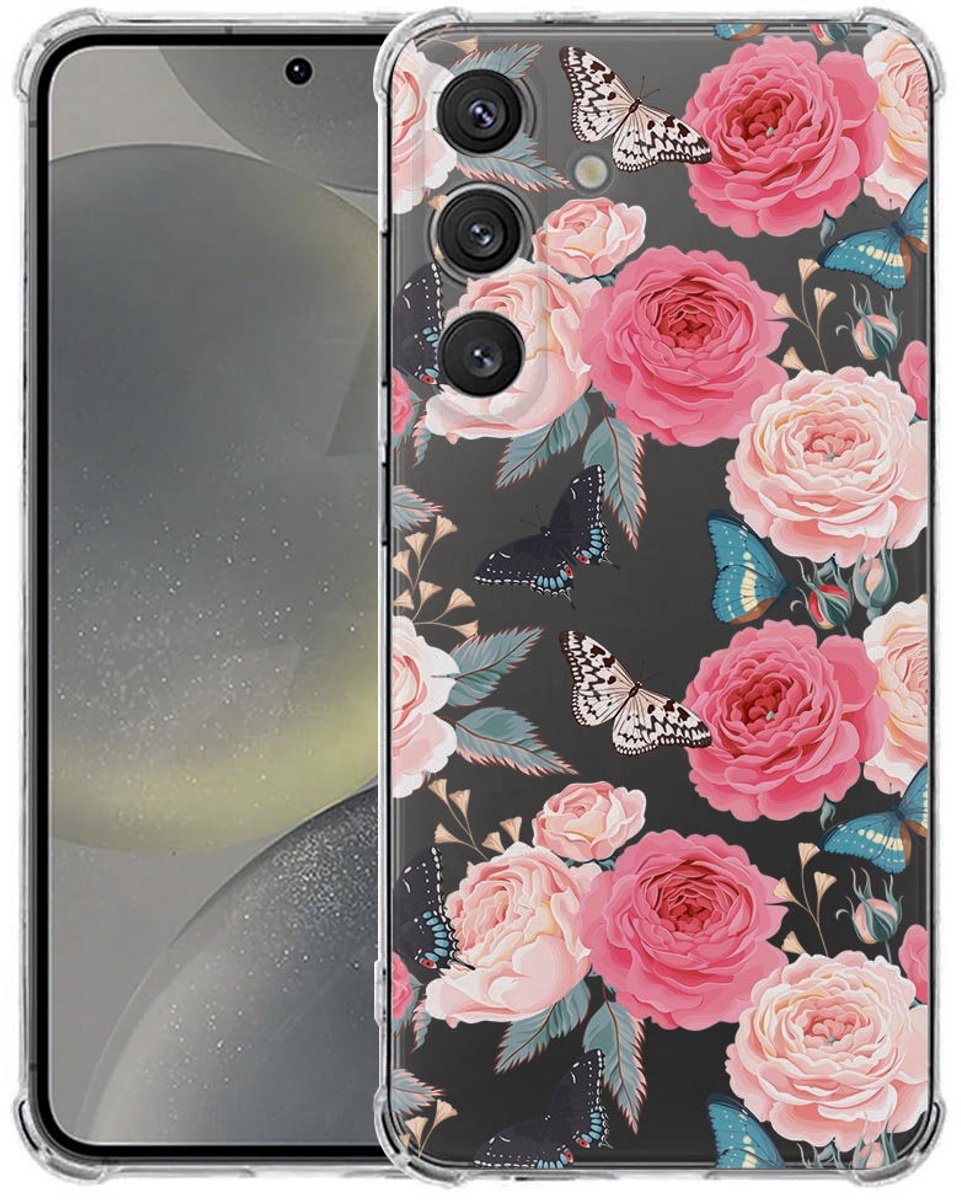 Samsung Galaxy S25 FE Flexibele back cover - Butterfly Roses TPU Antishock