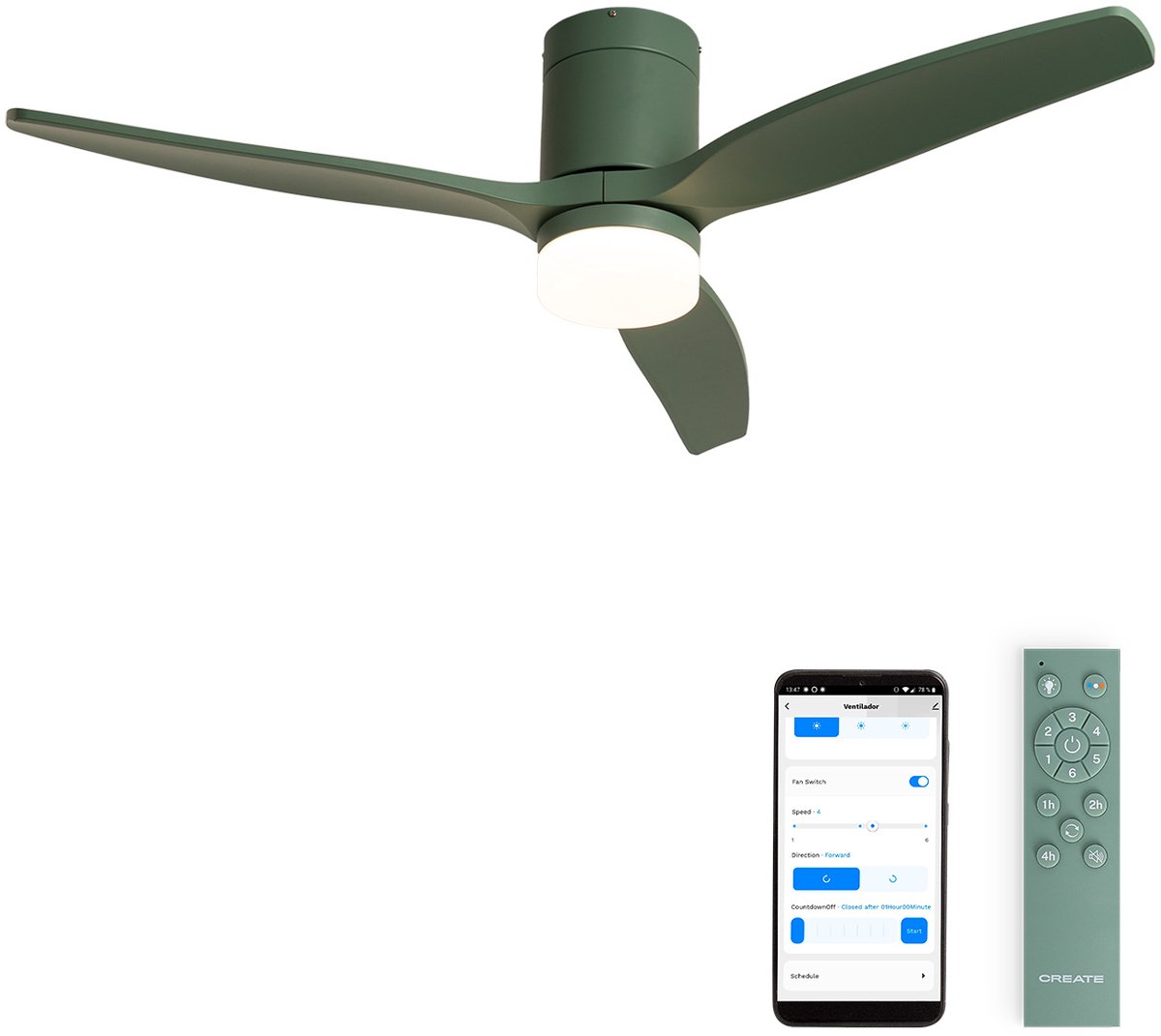 CREATE - Stille 40W plafondventilator met technische ABS bladen in verschillende maten - S - Met licht - WIFI - WIND CALM