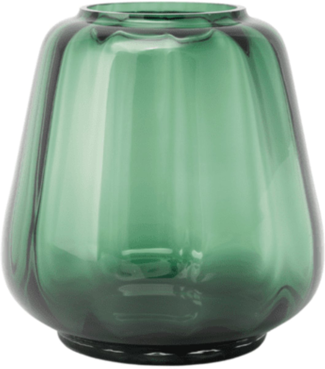 XLBoom Kuro Wave Small Moss – Mondgeblazen glazen vaas Ø 22,5 cm × H 19,5 cm – Kleur Moss groen – Design woonaccessoire