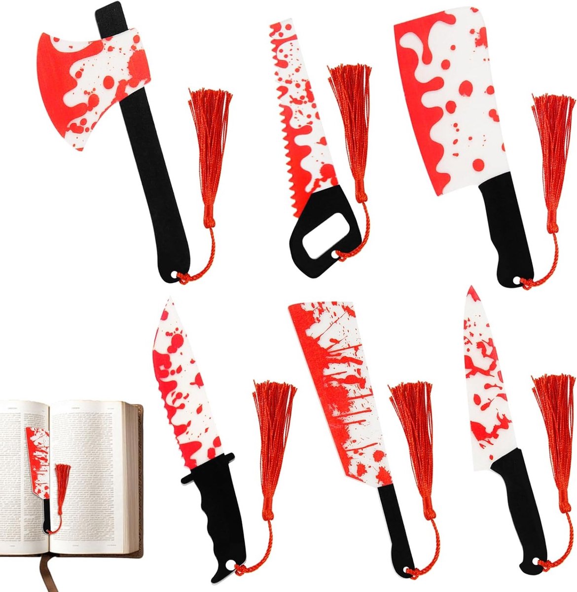 Set van 6 Halloween Boekenleggers van Acryl, Grappige Horror Decoraties en Pagina-houders, Perfecte Leeshulpmiddelen en Cadeau-ideeën voor Halloween