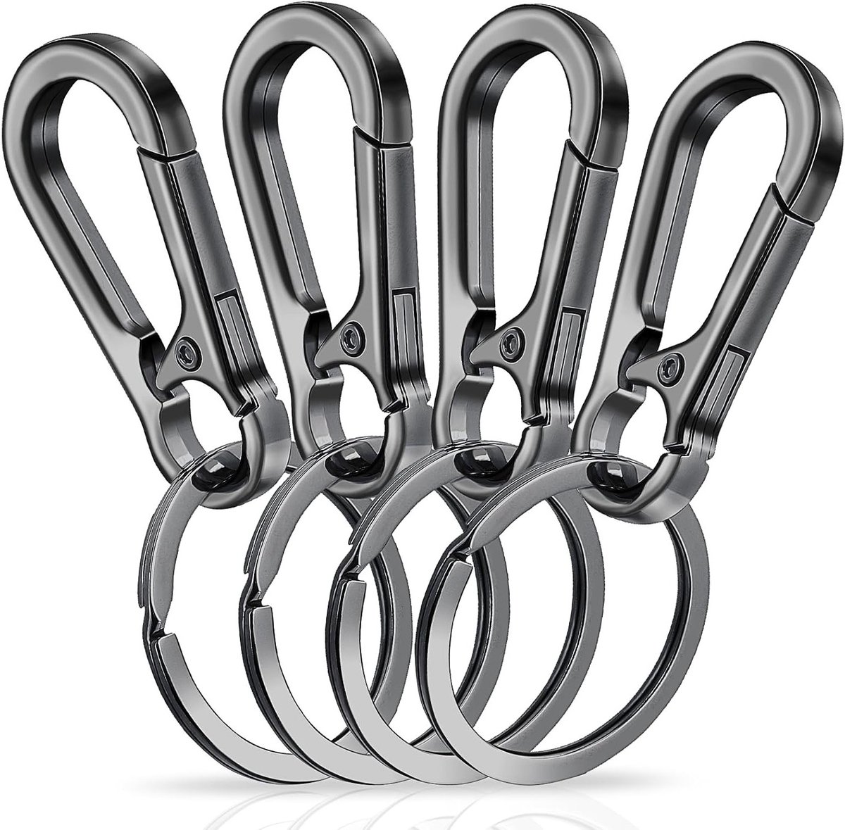 Stevige Sleutelhanger Set van 4 - Carabiner van Zinklegering met Snelle Ontgrendeling - RVS Sleutelhanger Organizer en Autosleutel Vinder Haak