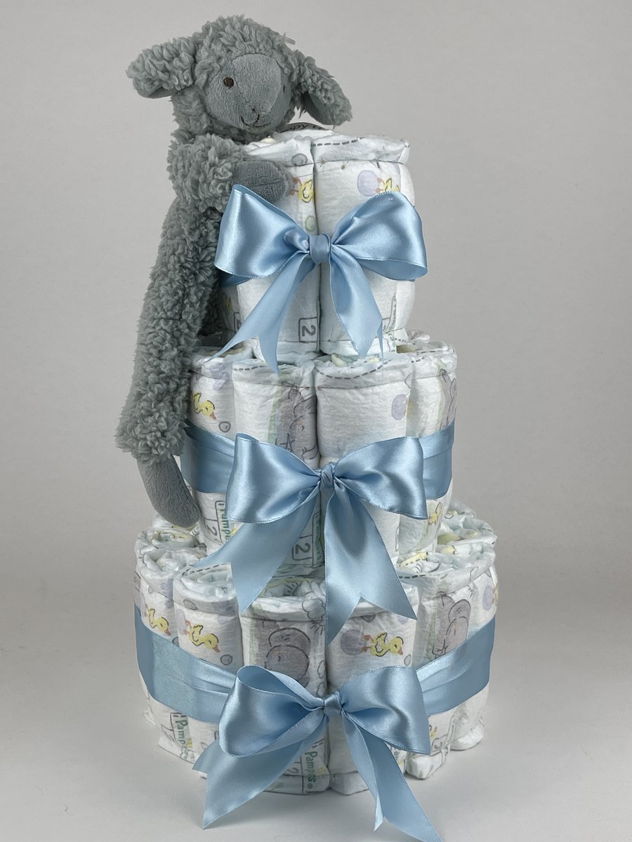 Chouette-Chouette | Luiertaart Jongen | Kraamcadeau | Geboorte Jongen | Babyshower | Tuttle Sapphire Lamb Lex Blauw