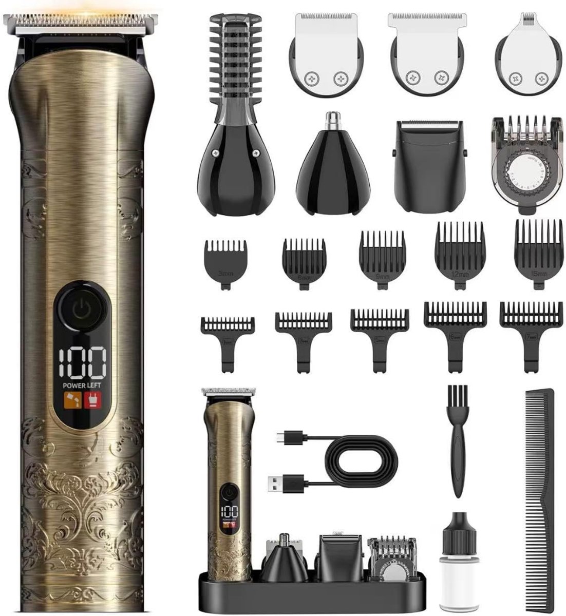 HEZIVO® Tondeuse Mannen Hoofdhaar - Trimmer voor Hoofd en Baard - Professionele Kapper Tondeuse - LED Display - Oplaadbaar - Stil