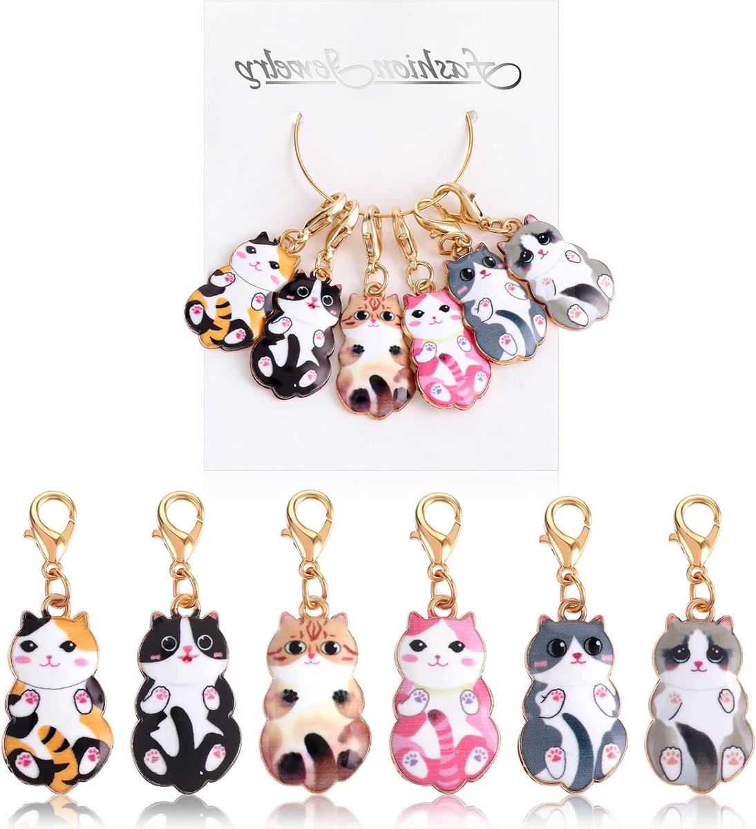 6 Stuks Emaille Cat Stitch Markers, Verwijderbare Klemmen voor Breien en Weven, Handige Naaigerei Accessoires