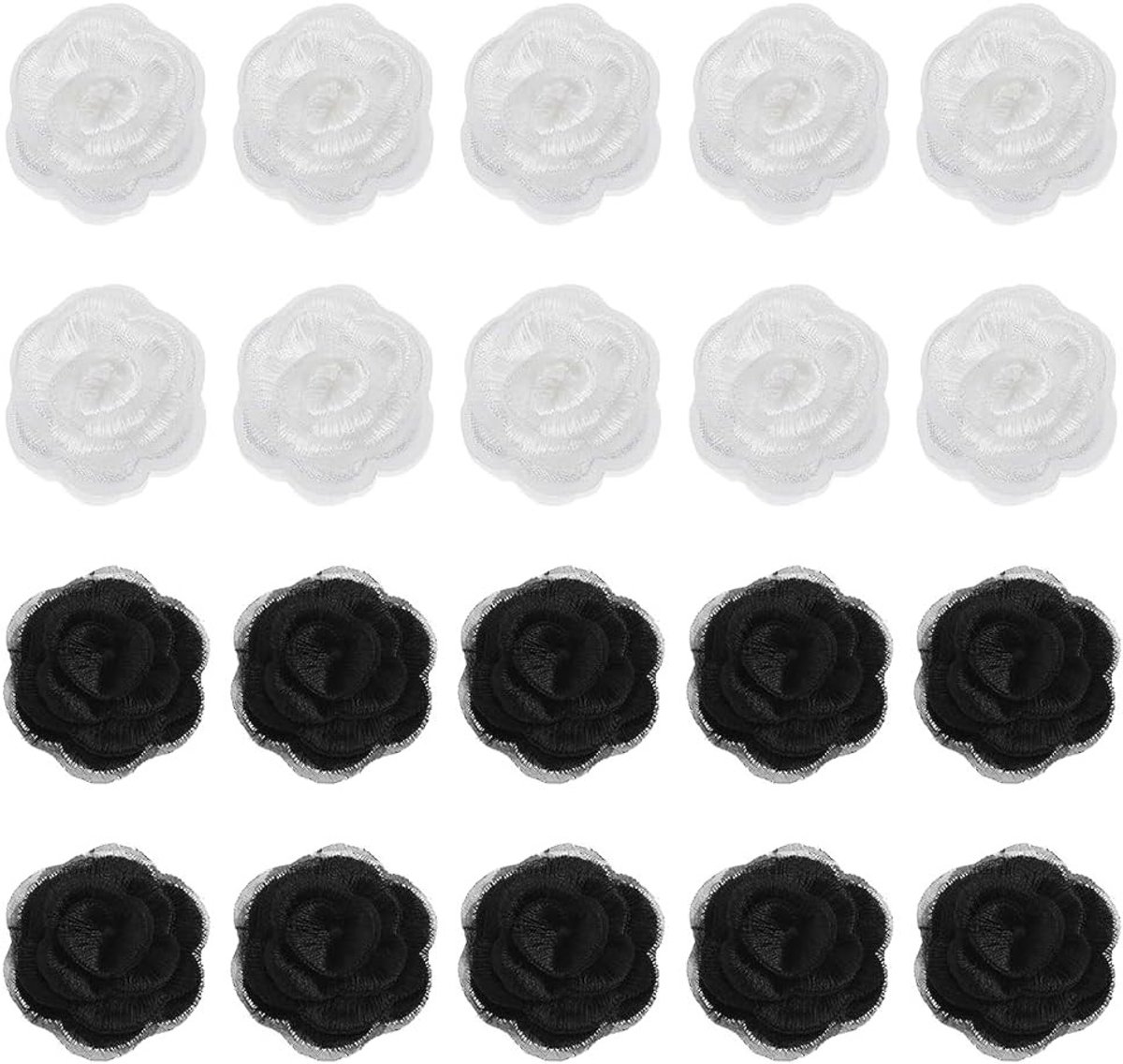 20 Stuks 3D Rozenbloem Kant Borduurapplicaties, Zwart & Wit Borduurpatches voor Kledingdecoratie, Creatieve Naaiaccessoires en DIY Haarversieringen