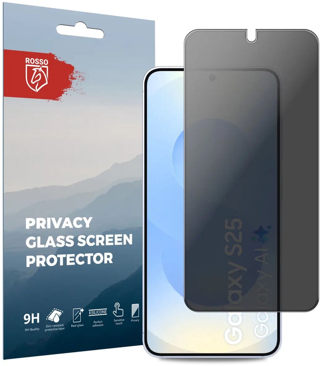 Rosso Privacy Screen Protector Geschikt voor de Samsung Galaxy S25 - 9H Gehard Glas - Case Friendly Tempered Glass - Eenvoudige Installatie