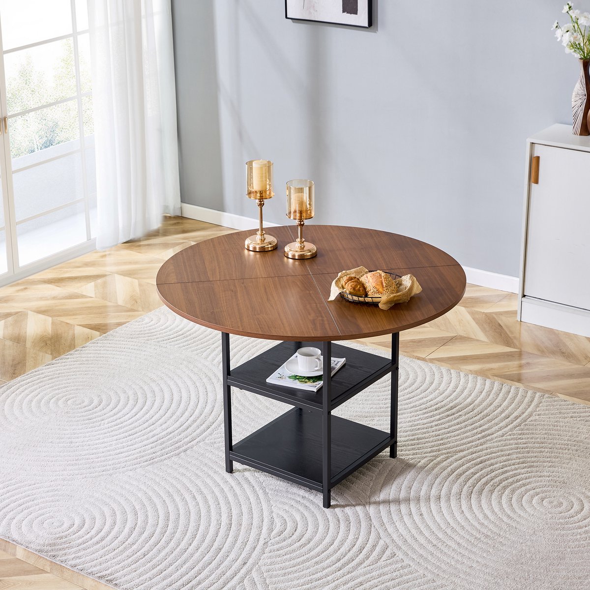 STILVORA Eettafel - Ronde Tafel Met Dubbele Opberglagen - Voor 2 Tot 4 Personen In Eetkame