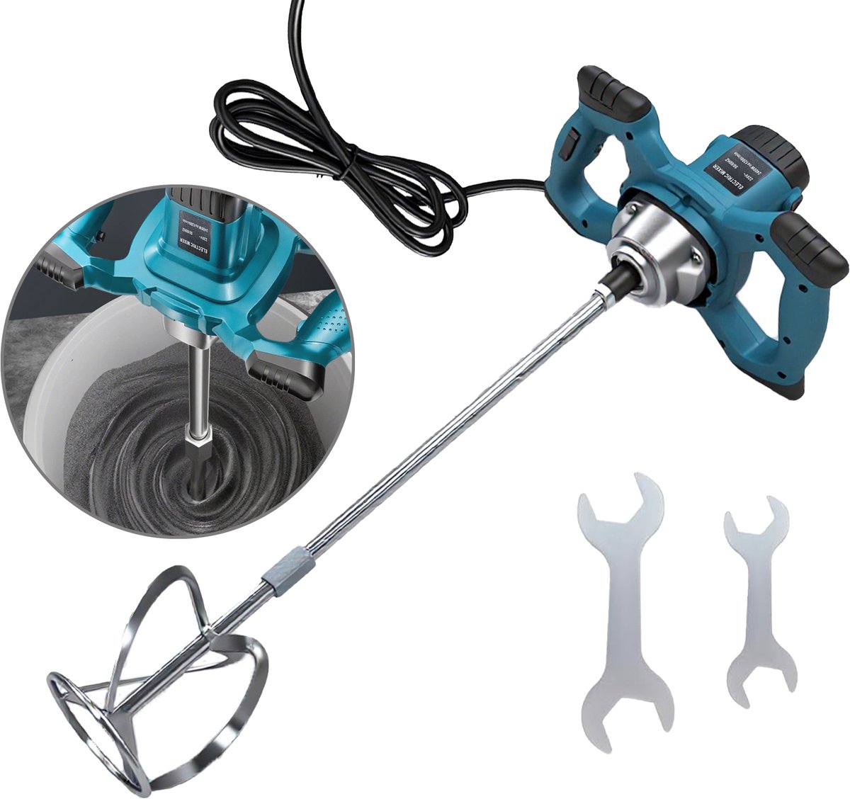 Cementmixer 1100W, draagbare betonmixer, 220V handmixer voor mortel, verf, voegmiddel, pleister, tegellijm en veevoer.