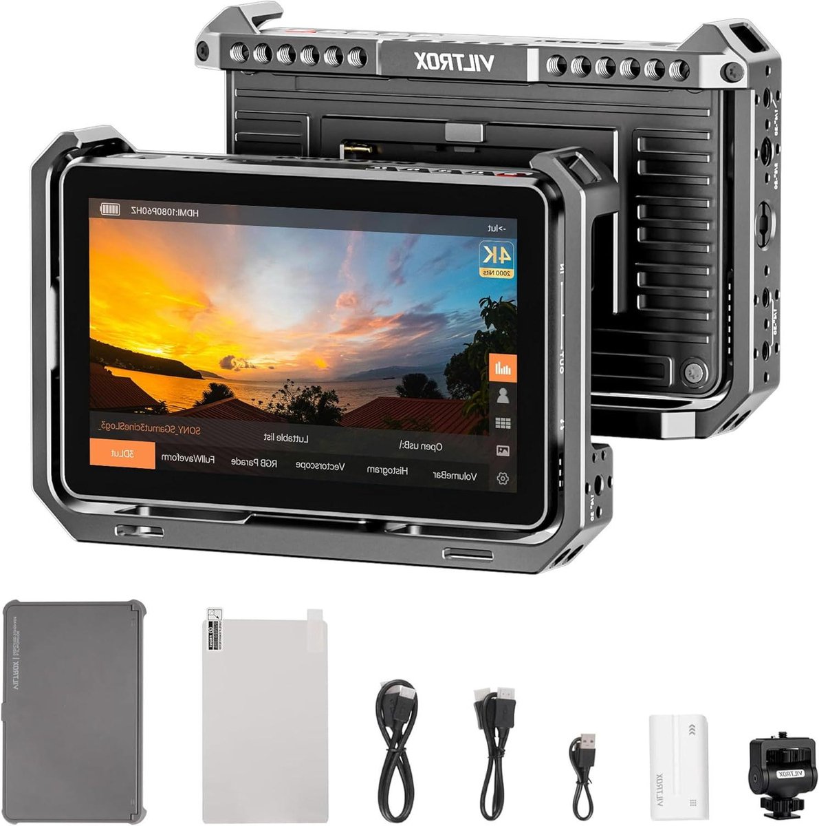 Cameramonitor Touchscreen - Field Monitor HDMI - Professionele Videobewaking - 2000-nit Full HD - 6 Inch - Zwart