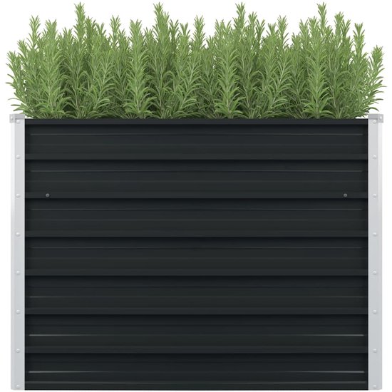 Verhoogde Plantenbak - 100 x 100 x 77 cm - Antraciet - Gegalvaniseerd Staal - Vierkante Moestuinbak - Open Bodem voor Afwatering - Veilig Omgevouwen Randen - Ergonomisch Tuinbed