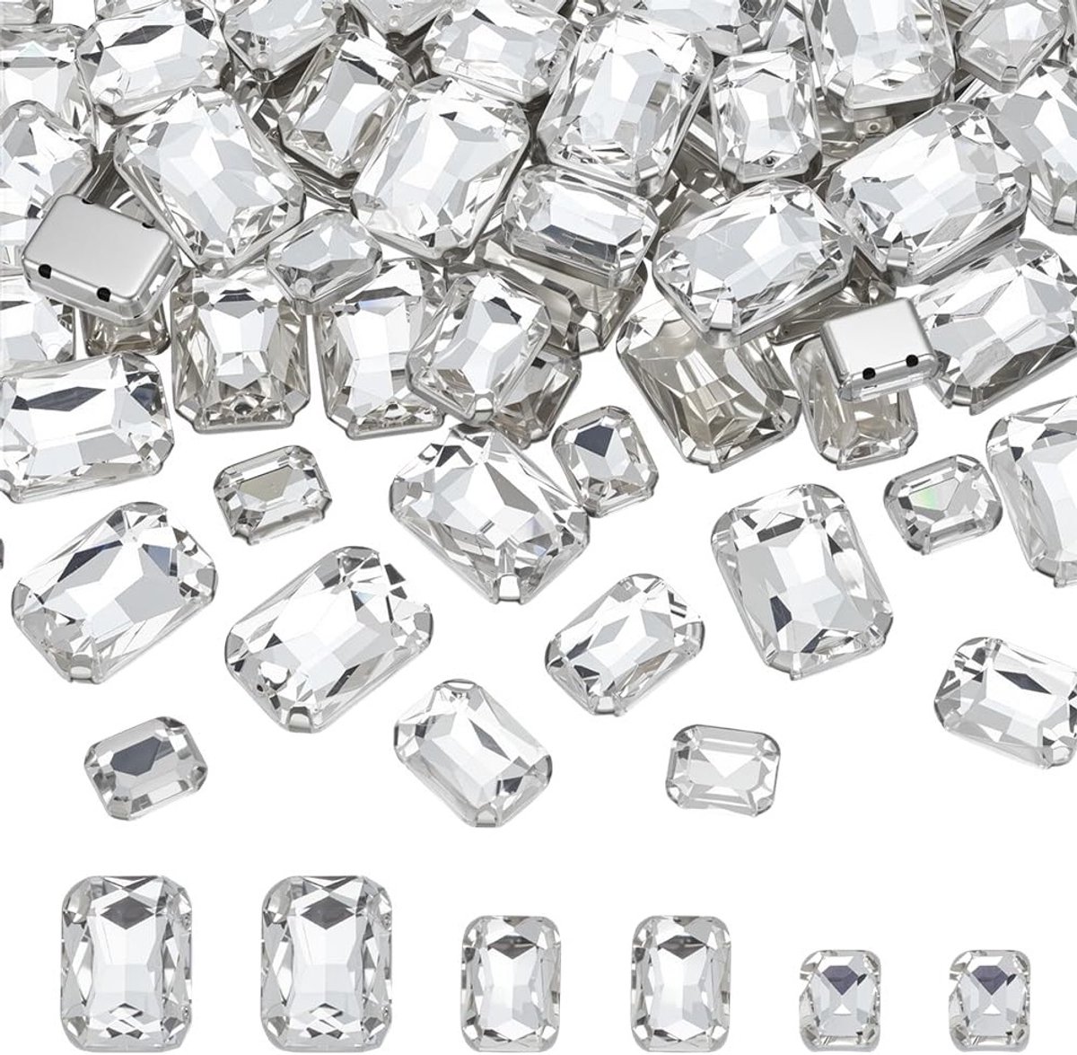75 Stuks Rechthoekige en Octagonale Naai Rhinestones - 3 Maten Glas Kristallen met Gat voor Stof Creaties en Handwerk