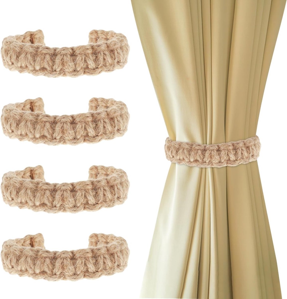 Boho Gordijn Ties - 4 Stuks Handgemaakte Katoenen Tiebacks voor Buiten, Slaapkamer en Kantoor - Rustic en Farmhouse Stijl