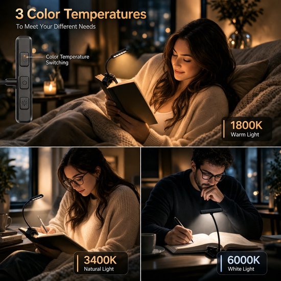 Lampe De Lecture Rechargeable, Lampe De Lecture à 9 LED Pour Lire Au Lit Avec 3 Niveaux De Luminosite Legere Noire 92381122
