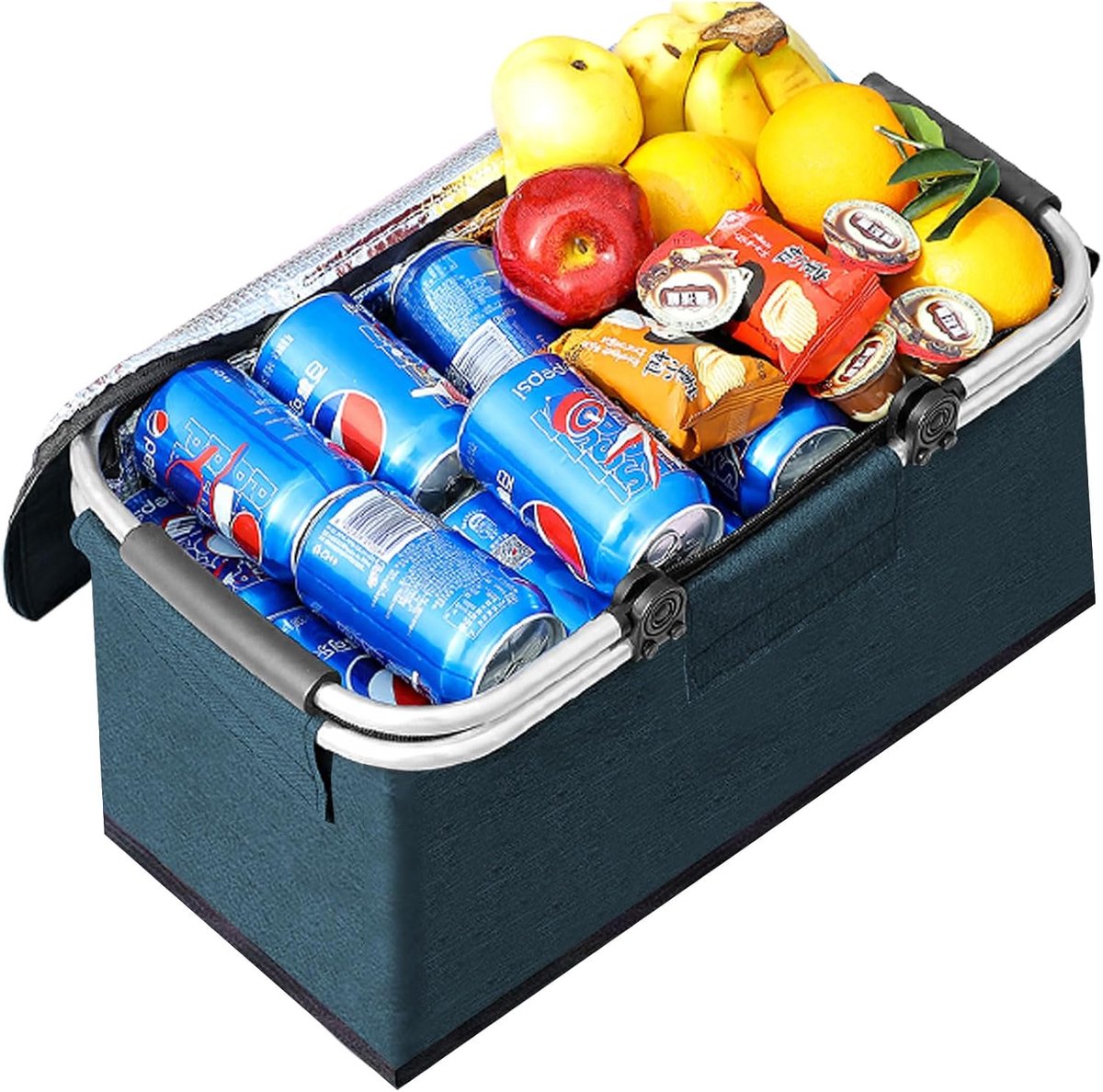 Picknickmand met Deksel, Handvat en Koelvak - Picknick Mandje - Boodschappenmand - Fruitmand - Winkelmand - Oxford - Blauw - 25L - van Imperatoris