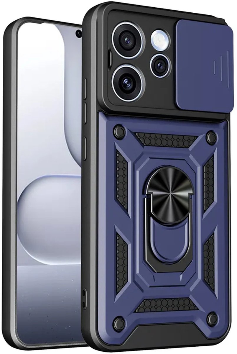 MobyDefend Hoesje - Geschikt voor Oppo Reno15 F / Oppo Reno15 FS - Pantsercase Met Draaibare Ring - Blauw