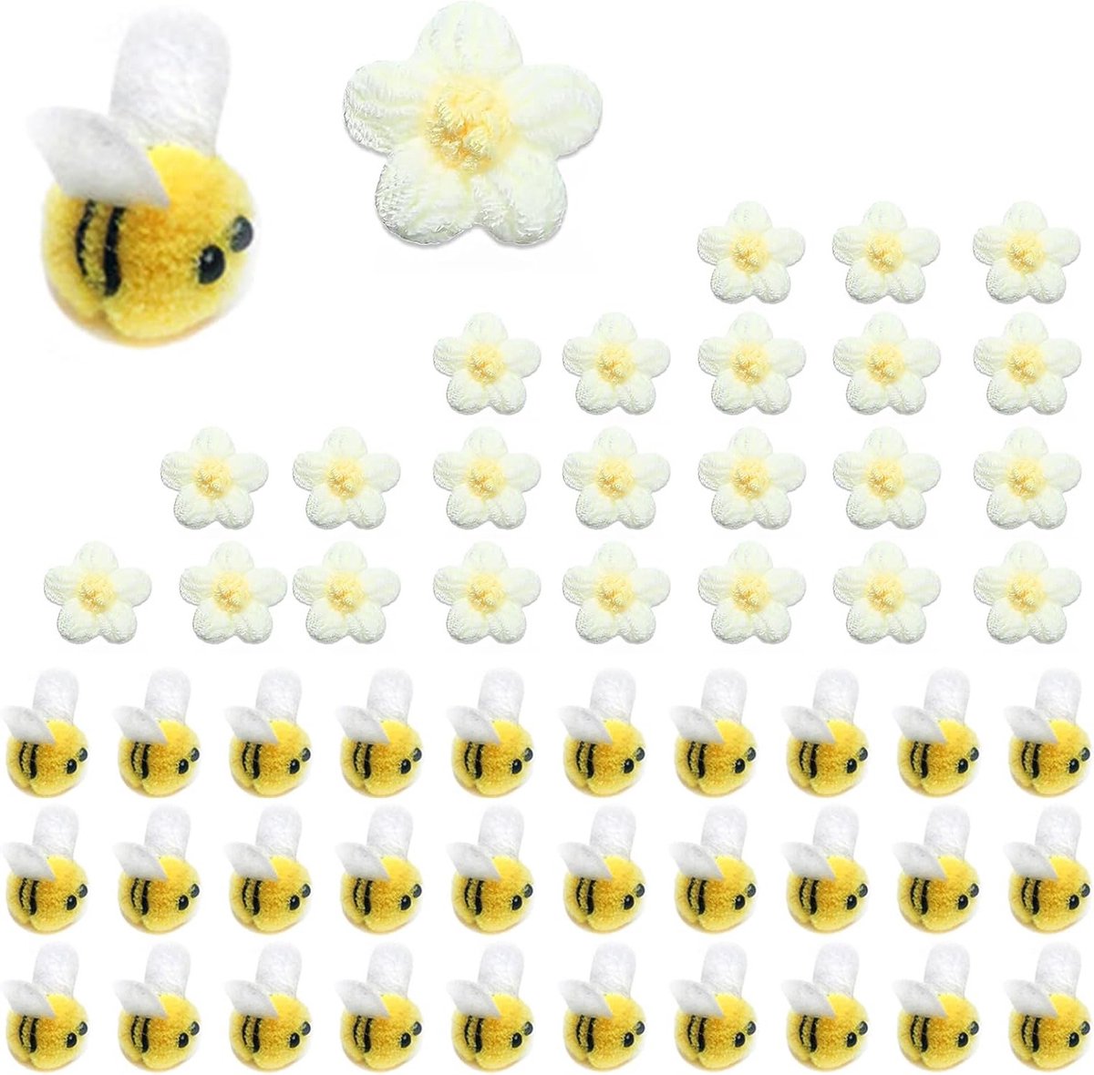 Schattige Pluche Bijen Decoratie met Haakbloemen - 30 Stuks Vilt Bijen voor Haaraccessoires, Hoeden en Sjaals