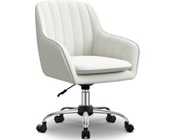 Hiaonyx Bureaustoel-Ergonomische bureaustoel-bureaustoelen voor volwassenen-Dubbel gelaagd zitkussen-360 graden draaibaar-Metalen onderstel-Wit
