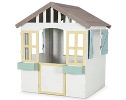WONDERMAKE® Design Houten Speelhuisje voor Kinderen met 2 Plantenbakken en Magnetische Deur + Raam, Speelhuisje voor Kinderen vanaf 3 jaar, Buiten, Weerbestendig, Klein, Hoog, Tuinhuisje 115x101x130 cm, Wit, Grijs, Meerkleurig