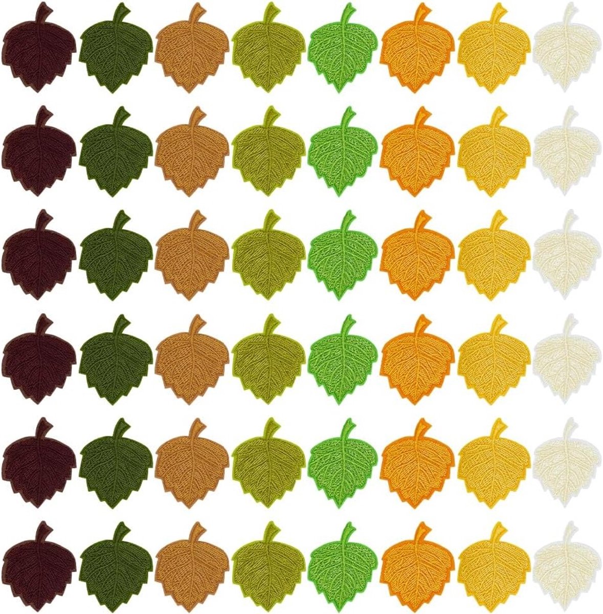 48 Stuks Bladvormige Stofpatches met Hot Melt Lijm - Ijzer Op en Naai Appliques voor Kleding, Reparatie van Jeans, Jassen, Tassen en Schoenen in 8 Kleuren