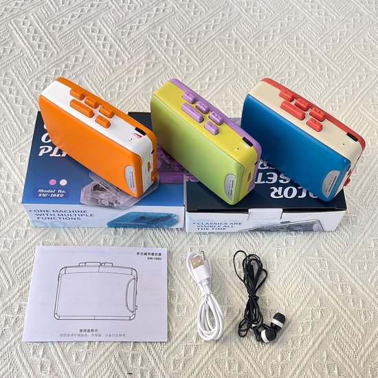 Retro Cassettespeler - 12x9x4cm - Draagbare Walkman met FM Radio & Opnamefunctie - Inclusief Oortjes - USB & Batterij Voeding - Ideaal Cadeau voor Muziekliefhebbers - Blauw — afbeelding 4