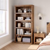 Hoge Boekenkast met 5 Planken - Klassieke Houten Vakkenkast - Opbergkast voor Woonkamer & Kantoor - 171 cm Hoog - bruin