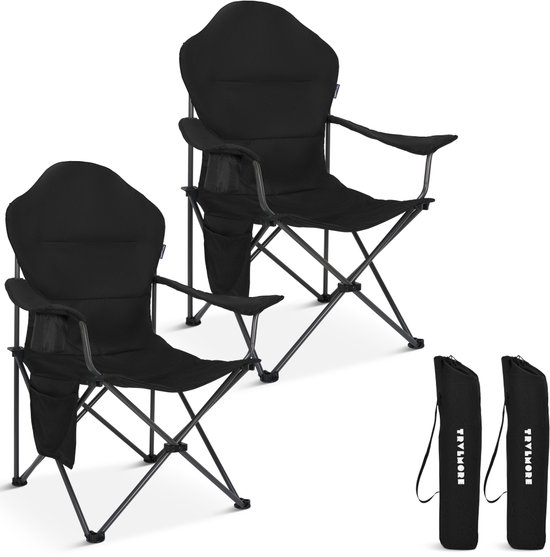 TRVLMORE Campingstoelen XXL - Opvouwbaar - 2-Pack - 160KG Draagvermogen - Incl. Draagtas - Klapstoel - Visstoel - Kampeerstoel - Vouwstoel - Zwart