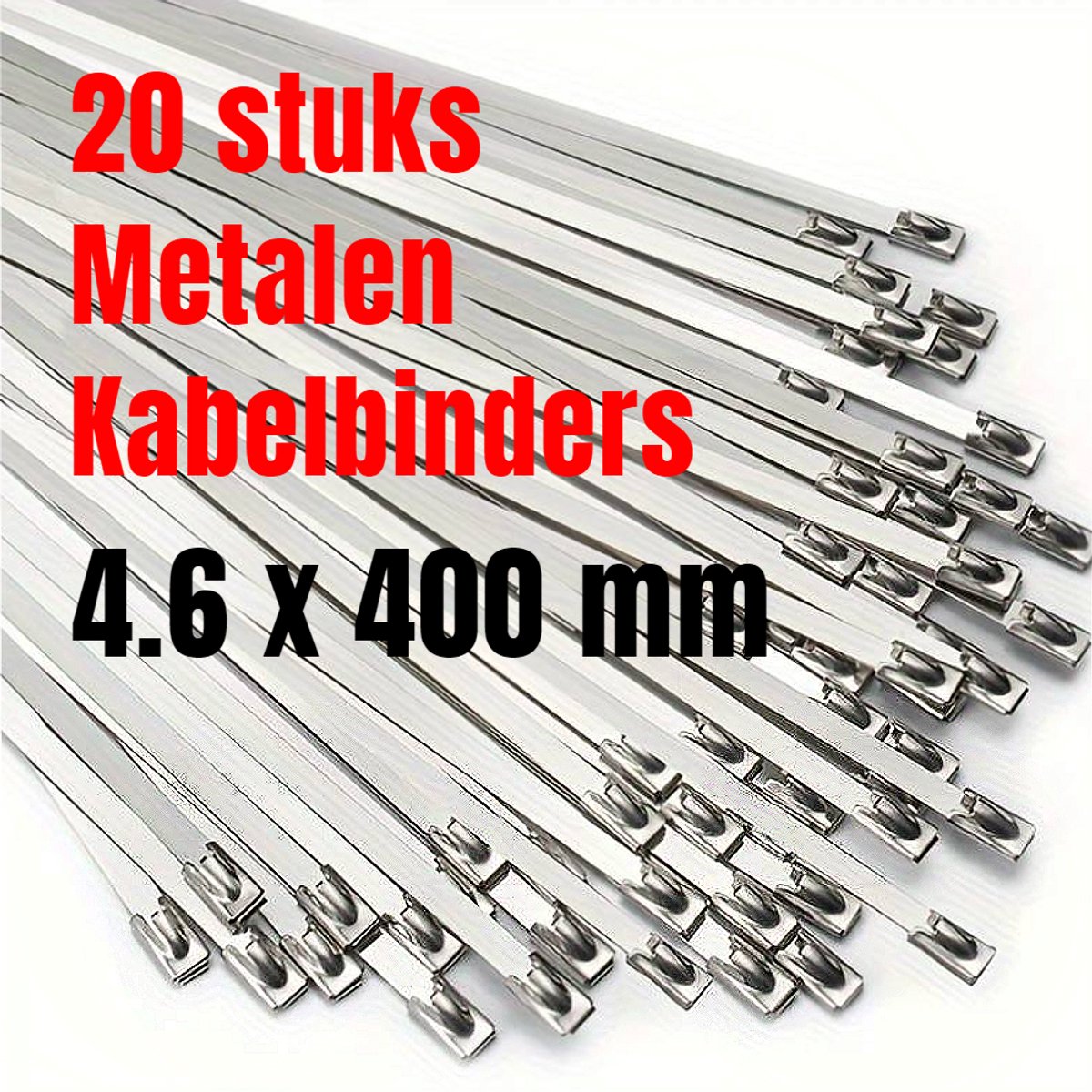 Allernieuwste.nl® 20 STUKS RVS Metalen Kabelbinders Tie Wraps Tyraps 4.6 x 400 mm - max 90 kg Trekkracht - Binnen en Buiten - Waterafsotend UV- Roest- en Chemisch Bestendig - 4.6 x 400mm - 20 Stuks