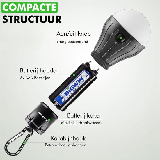 Travelhawk Camping lamp - 4 Stuks - Kampeerlamp - Tentlamp - Noodverlichting - Op Batterijen - Zwart — afbeelding 2
