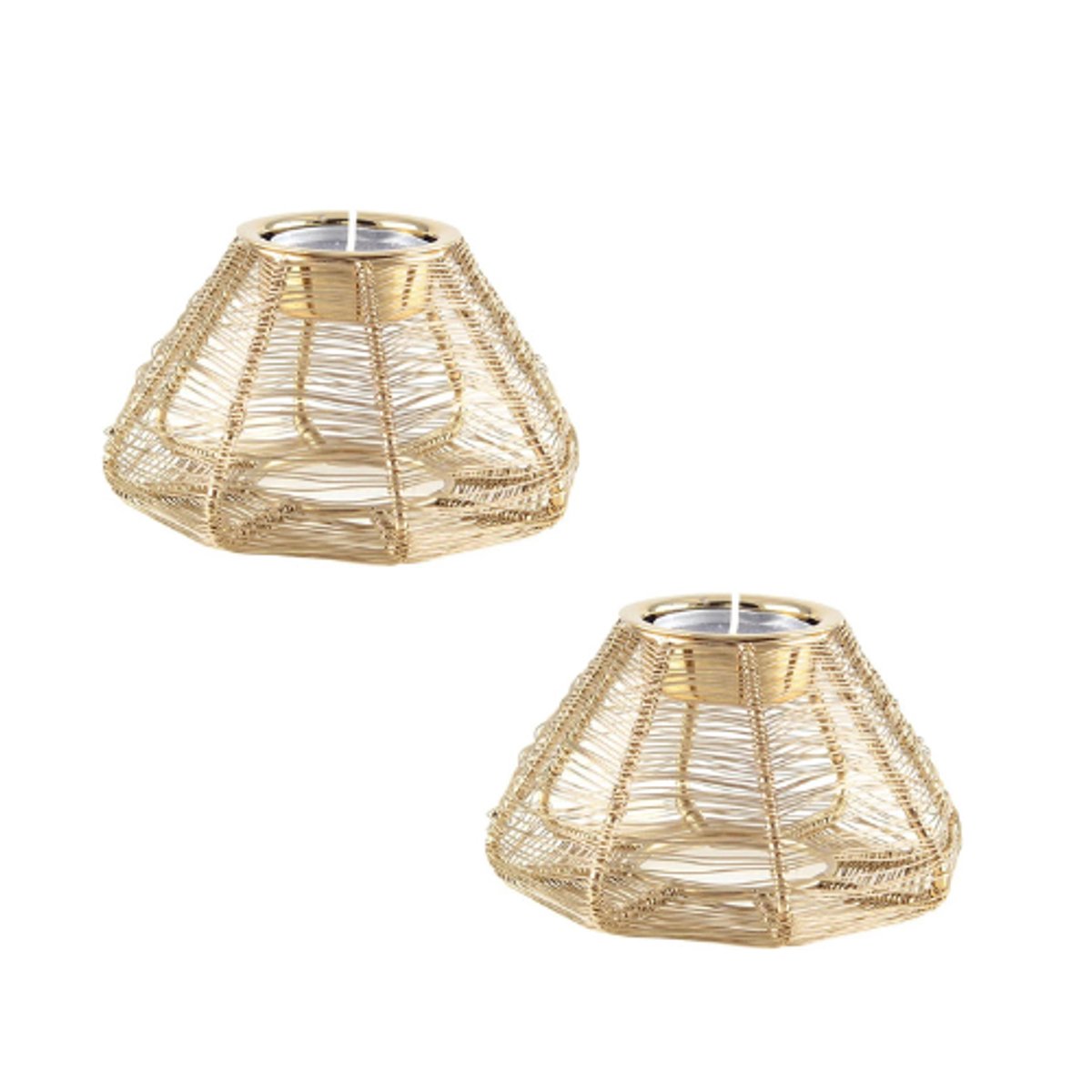 AULICA - Set Conical Candlestick Gilded Dire - Waxinelichtjeshouder - 11x11x6cm - Goud - Set 2 stuks
